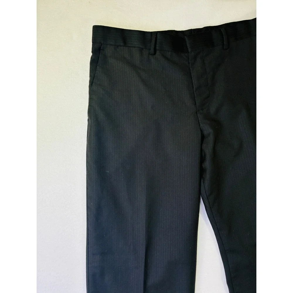 Express Producer Mens Black Pinstripe Wool Blend Dress Pants 34x32 Flat Front